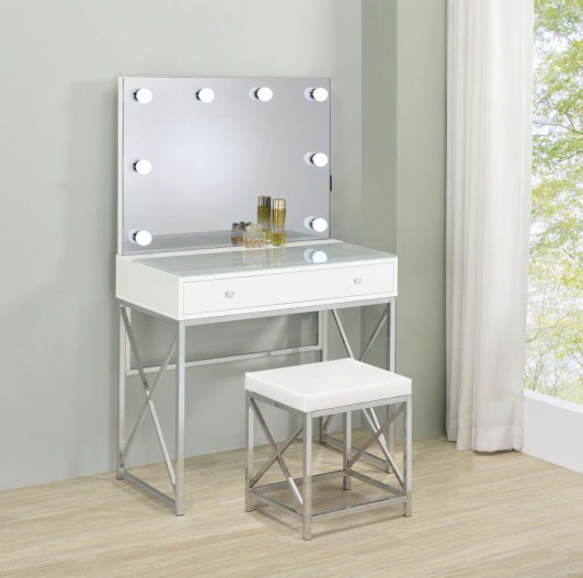 White Vanity with Light up Mirror